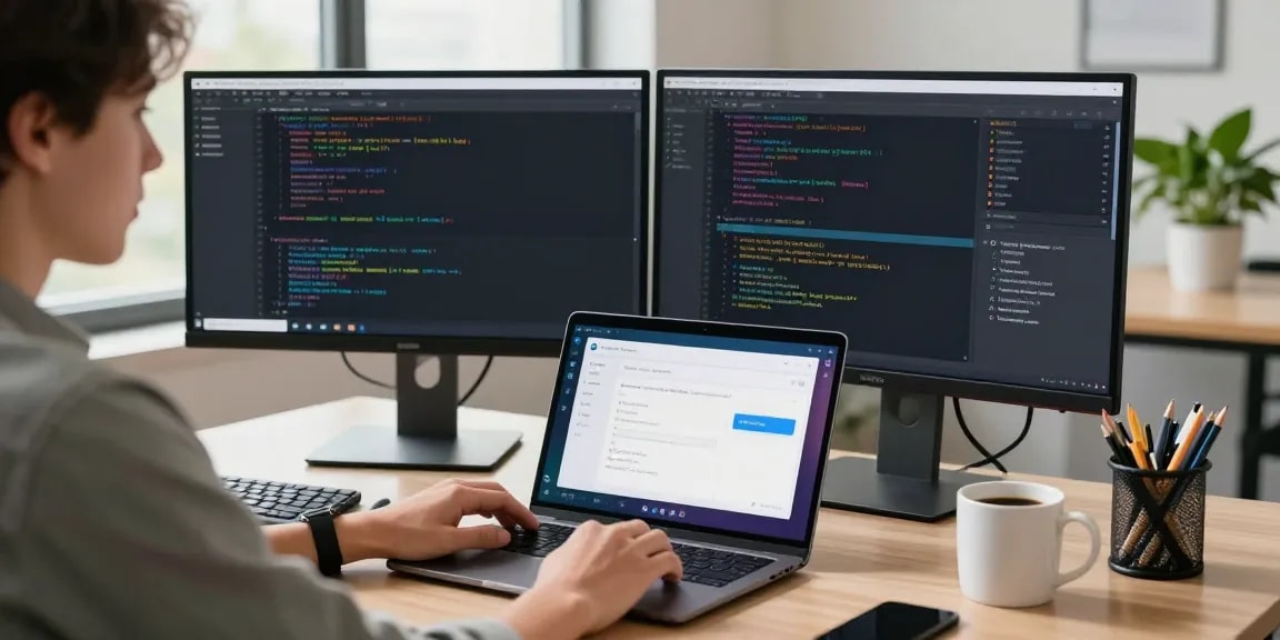 Adjusting Telegram Chinese settings on a modern laptop in a tech-savvy workspace