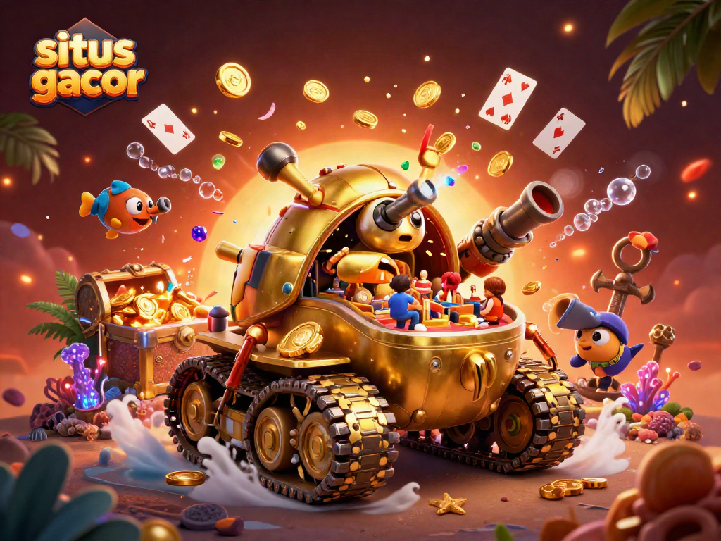 Engage with situs gacor through this vibrant 3D illustration of a golden beetle casino amidst underwater treasures.