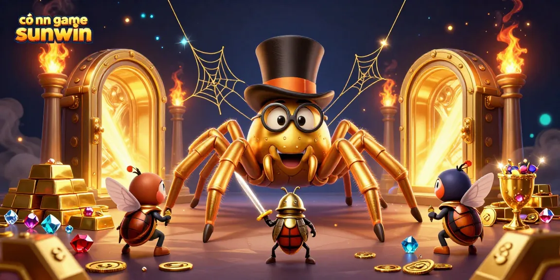 Engage in luck with cổng game sunwin illustrated by a golden tarantula weaving treasures